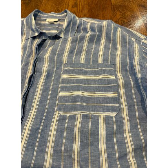 J. Jill Love Linen Oversized Blue & White Striped Shirt - Sz Medium Costal Vibes - Picture 3 of 11